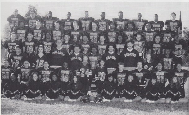 JV team (1993). Top Row, L-R: Joe Tafoya, Sal Coniglio, Thomas Lynch, Adrian Shirers, Kevin Maloney, Reggie Missouri, Mike Combs, Shannard Harts, James Beshears, Nick Gaitano. 2nd Row: Ray Watson, Jeff Ong, Mike Russo, Jeff Colburn, Jason Twitchell, Johnnie Modica, Omari Mitchell, Ed Manly, Donale Clemons. 3rd Row: Ron Brown, Jose Castillo, Cotton Brown, Jason Schulte, Will Sheppard, Toung Ho, Tederal Glover, Kevin Vier, Mario Gonzalez, Kaylon Slaughter. 4th Row: Seluis Zuniga, Janeane Press, Coach Al Bonanno, Asst. Coach Paul Orlando, Ball Boy Rocky Ramirez, Pedro Ellis, Ball Boy Anthony Bonanno, Asst. Coach Vince Ferrante, Asst. Coach Mike Avriett, Jenny Wheeler, Rodney Coleman. 5th Row: Nestor Del Gadillo, Mario Arias, Frank Narez, Galone Parker, Billy Durflinger, Jim Shipe, Ed Martinez, Nick Vera. Front Row: Mandisa Maryland, Mica Davis, Lakisha Ashford, Angaleigh Flores, Shawnette Limotoc, Monica Hughes, Nicole Donnell, Marisa Serna.