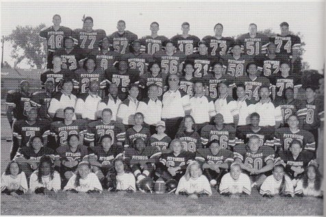 JV team (1994). Top row, left to right: Brandon Smith, Anthony Jiminez, Kevin Maloney, Jason Guerrero, Tim Seeno, Nick Medina, Jim Goble, Mike Fonongaloa. 2nd row: Jha[?] Finch, K[?] Braggs, Reggie Missouri, Sal Coniglio, Steve Serna, Nick Solis, Landis Greer. 3rd row: Jeff Ong, Robert Mixon, Tyree Turner, Ramon Marin, Anthony Nannini, Abdullah Abusafieh, Danny Guyse, Chris Tellez. 4th: Ronald Spears, David Currie, Coaches Quinones, Davis, Polk, McMillen, Orlando, Bonanno, Galli, C. Aliotti, C. Ferante and Pardi, Tederal Glover, David Navarro. 5th: Jevon Sanford, James Olmstead, Chris Morello, Jessica Sanchez, Anthony Bonanno, Nicole Sanchez, John Hopkins, Trevor Hamlin, Jason Beck. 6th row: Jaime Pierce, Nick Vera, Casey Bondoc, Kendrick Allen, Shree Funkhouser, Luis Arriola, Matt Keeney, Brian Coburn. Bottom: Darci Luc[?], Devona Anderson, Krista Lowy, Adriana Rosalez, Cassie Wilkerson, Christina Arriaga, Angela Gallegos, Laura Quesada.