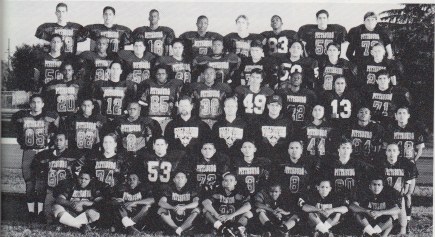 Frosh team (1996). Top Row: Brian Maloney, Albert Luna, Aaron Elliot, Brentnol Hunte, Eli Quinn, Roy Lewis, Walter Jiminez, Mike Mountain 2nd Row: David Cedeno, Travis Watson, Chris Perez, John Atkins, Julius Lowe, Joseph Arce, Robert Ontario, Chris Torrence, Darren Smith 3rd Row: Keanen Beshears, Brian Birdsell, Nick Neal, Marquetis Mourning, Neil White, Gbovedeh Gibilis, Anthony McCoy, Matt Biles 4th Row: Greg Grover, Paulance Quarles, Elgin Lawson, Coach Mark Lawie, Coach Steve Ahonen, Coach Dave Landeryou, Noel Tafoya, Anthony Smalls, Adolpho Snachez 5th Row: George Khumalo, David Criswell, Richard Bruzowski, Gregorio Moran, Isaiah Matsumura, [?]upe Becerra, Mike Silva, Robert Wilson Bottom Row: Courtney Williams, Vernon Williams, Joey Bareng, Laddelle Greer, David Battle, Mike Sueki, Doonewy White