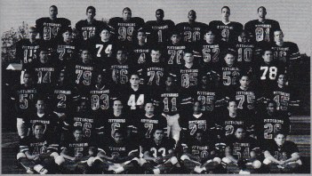 JV team (1998). Front Row: Jackson Khamsivone, Michael Sotomayor, Ron Guyton, Ramon Rojas, Willie Moffet, Joe Valles, and Joseph Hatch. 2nd Row: Michael Sueki, Jarvis Blackmon, Jonathan Jones, Greg Morales, Rick Page, Steven Rivera, and Marcus Marion. 3rd Row: Greg Ashford, Sterling Brewer, Cornell Brown, Justin Moglie, Anthony Willis, Darius Charles, Sammy Garcia, and Chris Faleafaga. 4th Row: Neil White, Robert Fernandez, Bernard Figuero[?], Anthony Aiello, Steve Johnson, Ryan Strand, and Alejandro Mendez. 5th Row: Johnny Louangrath, Randy Deleon, Brian Torrence, Rodney Woodson, Greg Moran, Chris Torrence, Dennis Taylor, and Steve Alexander. Back row: Dominic Chevalier, Joree Sornia, Robert Arroyo, Dallas Alexander, Marcus Davis, Ramiro Hurtado, and Daryl Anderson.