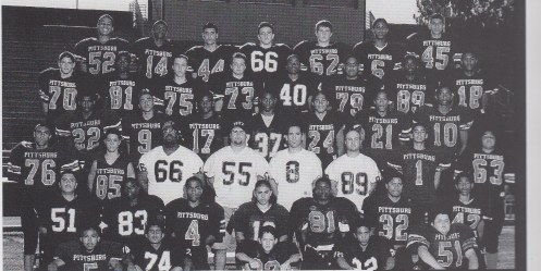Frosh team (2001). Top Row: Enrique Dagger, Jason Crawley, Nick Deagustino, Avery Palssalaqua, Richard Ho[?]ke, Charles Prescott, Javier Hurtado, 2nd Row: Kyle Pifer, Ronald Lewis, Mathew Laney, Chris Terry, Guy Anderson, Willie Fa'afiti, Don Smith, Daryl Glover, 3rd Row: E.J. Johnson, Derek Davis, Anthony Blackman, Anthony Green, Saka Fa'afiti, Tommy Hearns, Rafael Itson, 4th Row: Sam Bouse, Patrick McDamiel, Ed Manly, Anthony Shipe, Ben Scinto, Jim Shipe, Ricardo Hurtado, Chris Robertson, 5th Row: Edwin Almaraz, Willie Brown, Irving Griffin, Dominic Cardinalli, Kenneth Collins Tino Felise Chris Davenport, 6th Row: Ronald Josh Prasad, Ramon Rodiquez, Nathan Realiza