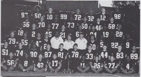 JV team (2001). Top Row: Ra'shon Harris, Robert Crawley, Guy Ahlwandt, Percy Robinson, David Davi, James Gilbert, John Bailey, Kenneth Clark, 2nd Row: Jovan Higgs, Santiago Interiano, Charlie Peterson, Fe[?]on Pittman, Zach Hernandez, Abel Jimenez, Freddie Gutierrez, 3rd Row: Cash Johnson, Juan Corral, Ohryce Wheeler, Adrian Alcala, Marcel Lewis, Dave Bains, Angelo Winston, Antonio Blanche, 4th Row: Moises Palomera, Michael Lopez, Rudy Valencia, Royce Ramos, Coach Coston, Coach Gomez, Coach Orlando, Robert Faleafaga, Richard McNeal, Brian Mingo, Ernest Davis, 5th row: Joey L[?]msacchia, Jafet Hernandez, Dominick Givens, Robert Dimry, Daniel Marin, Marty Perez, Gabe Vega, Simon Marin, Cameron Molakides, Emmanuel Lewis. Bottom: Row: Macanas Abner, Roderick Wyatt, Angelo Olopernes, William Preza, Brandon Boxley, Alfonso Mansapit, Osvaldo Rivera, Darrick Blanche