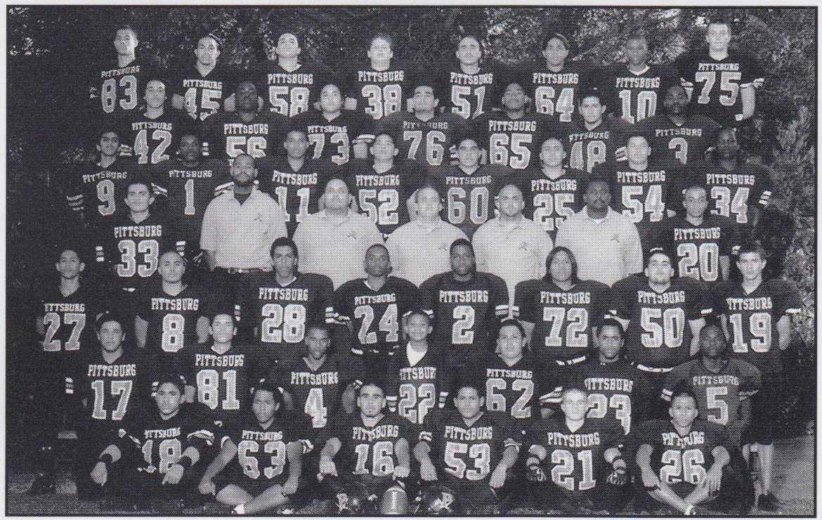 JV team (2003). Top Row: Steven Kala, James Halafiti, Corey Roseboro, Victor Sanchez, Arcadio Solovio, Chris Robinson, Tyree Moffett, & Ryan Terry. 2nd Row: Martin Walker, David Johnson, Norris Sayviseth, Edgar Lopez, Isitolo Tautuaa, Luis Carcona, & Leabaron Thomas. 3rd Row: Amir Majlessi, Kenneth Collins, Marshea Manning, Niko Arellano, Santiago Ayala, Dominic Cardinallo, Camuel Moralez, & Marlon Lobban. 4th Row: Jose Arias, Coach Craft, Coach Vargas, Coach Wilson, Coach Alatoree, Coach Costin, & William Becker. 5th Row: Arnulfo Garcia Jr., Stephan Sarcos, Maurice Tornes, Scott Davis, Jeremy Davis, Deric Sabu, Salvadore Gasca, Manuel Clift. 6th Row: Vicente Amaya, Jonathan Rayo, Nattiel Richardson, Robert Ramos, Victor Sanchez, Jarell Clark, &Tracy Morgan. Last Row: Derrick Earl, Jason Stewart, Ramon Hernandez, Nasher Shaibi, Jonathan Gonzalez, & Gringo Reyuan.